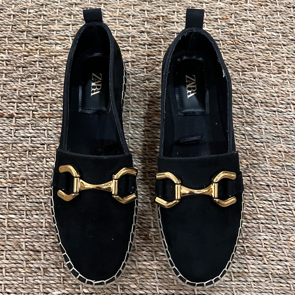 Zara Black and Gold Loafers